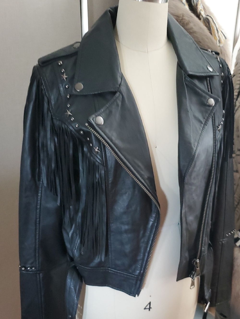 NWT Spell Teodora Black Leather Fringe Moto Jacket with Studs - Picture 1 of 15